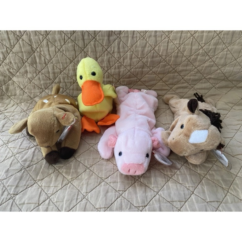 Set of 4 Ty Plush Beanie Babies Animal Toys